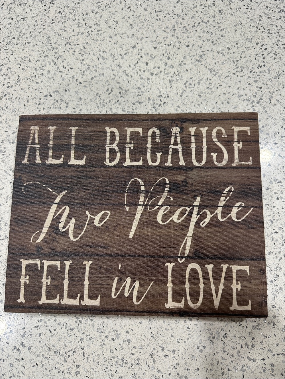 Canvas Rustic "All Because Two People Fell in Love" Wood Sign - Brown/Cream